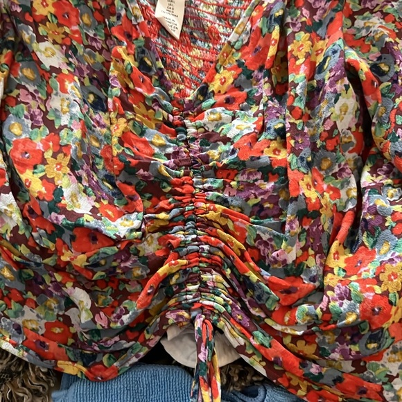 0192 H&M floral skirt top 2 piece outfit with high slit sz L - Picture 5 of 9